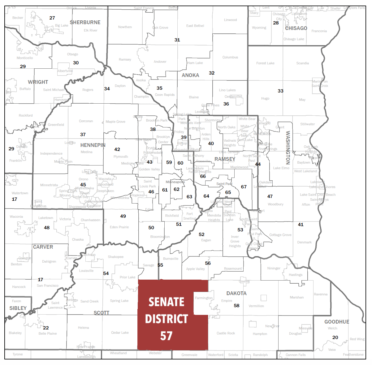 Senate District 57 highlighted